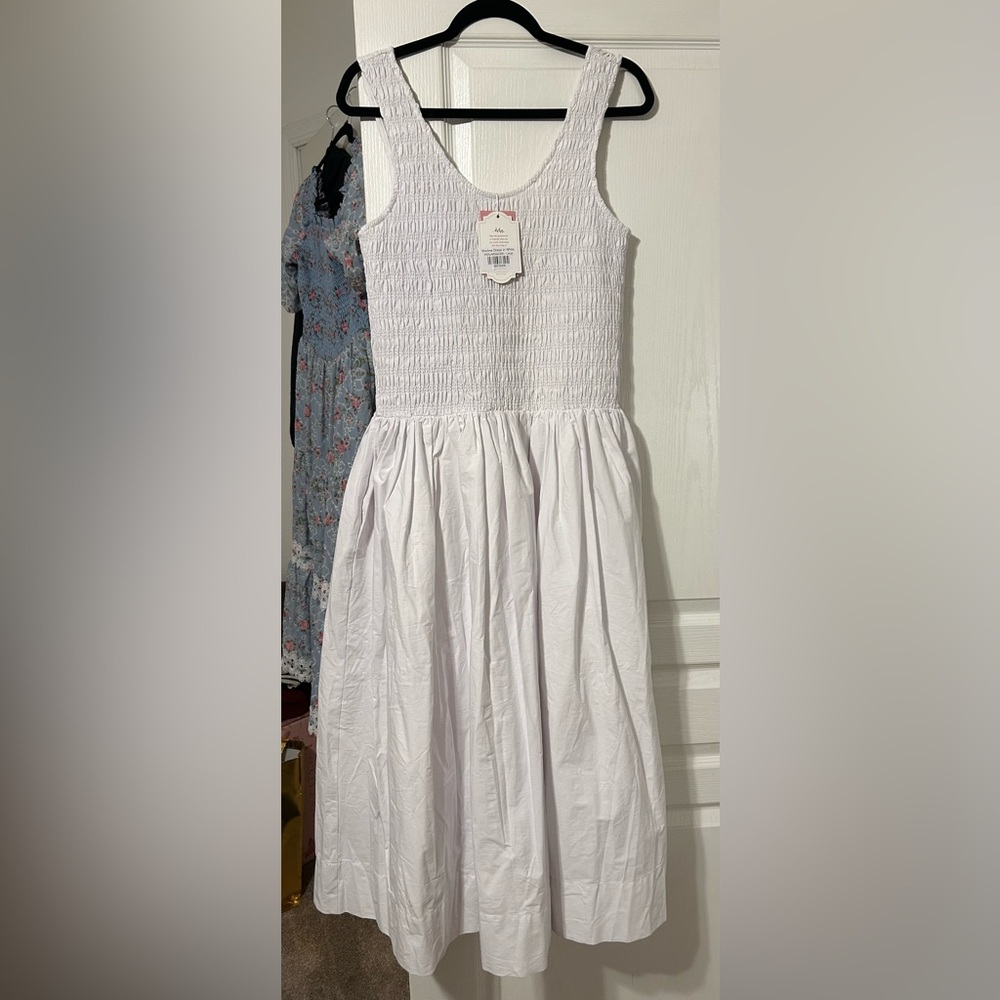 Ivy City Co Marlow Dress Sleeveless White Smocked Bodice Maxi Dress Slip Modesty